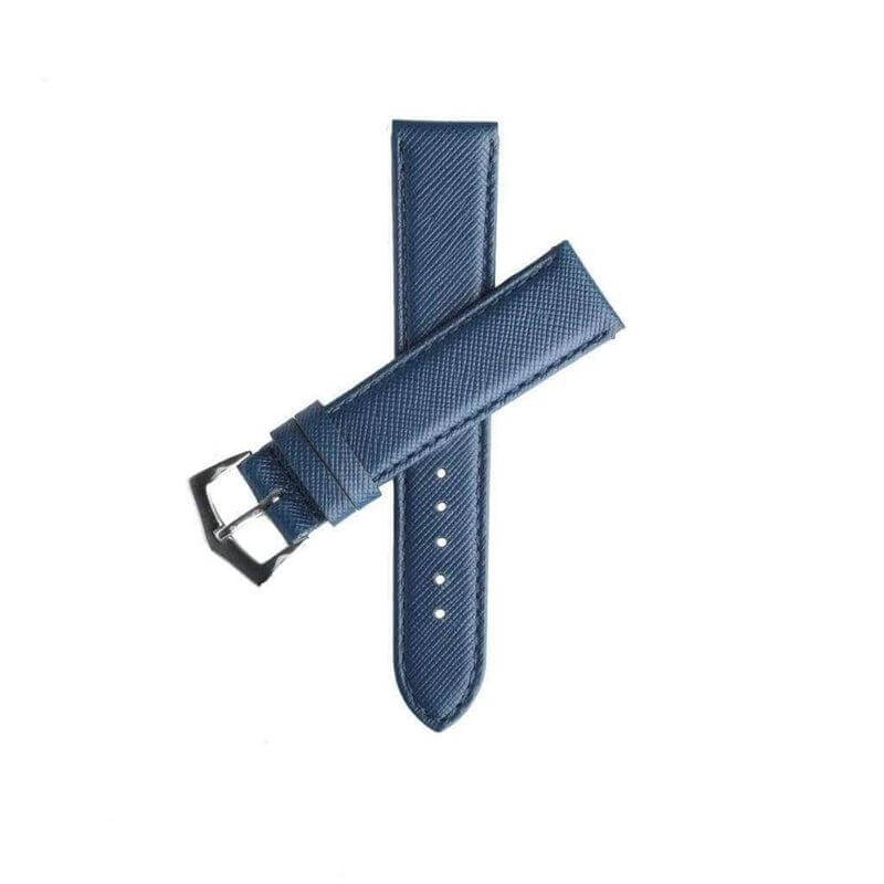 Blue Saffiano Folded Edge Blue Stitches Watch Strap - Leather strap- Milano Straps