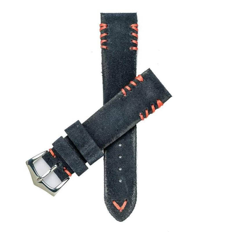 Blue Suede Watch Strap Red Tribal Stitches - Suede strap- Milano Straps