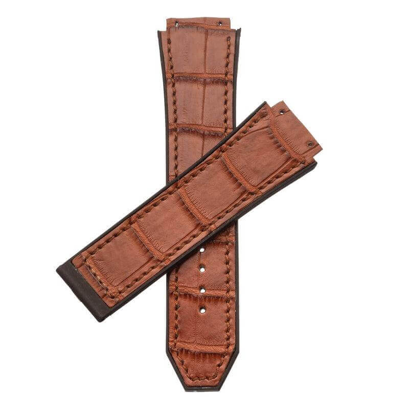 Brown Genuine Alligator Watch Strap for Hublot Big Bang - Rubber Strap- Milano Straps