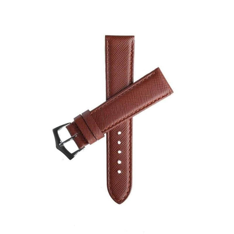 Brown Saffiano Folded Edge Brown Stitches Watch Strap - Leather strap- Milano Straps