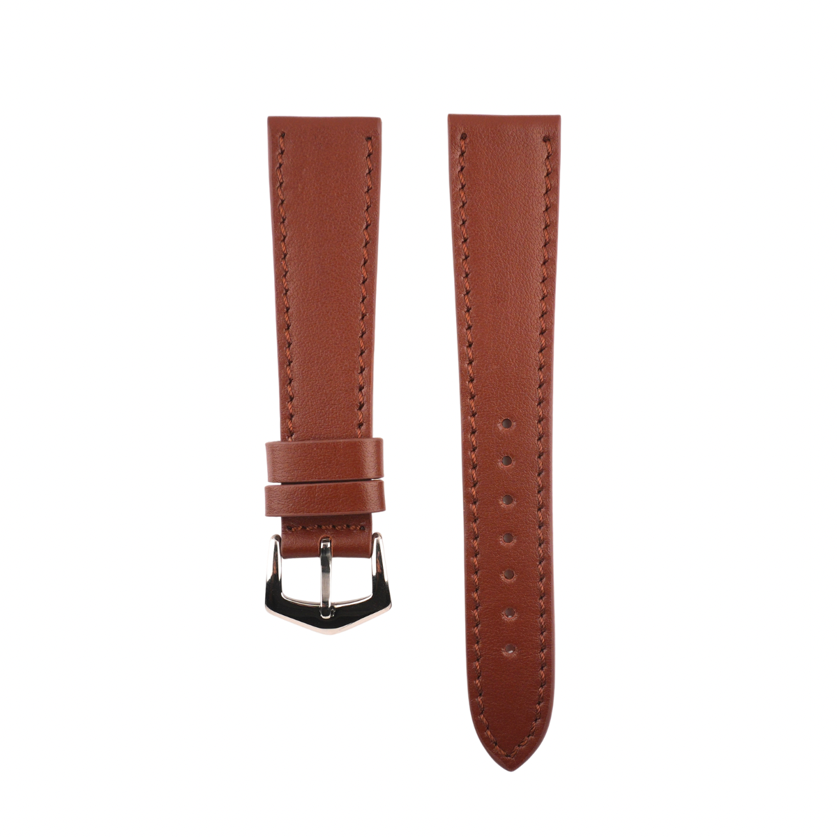 Brown Calfskin Leather Watch Strap Sides Stitches