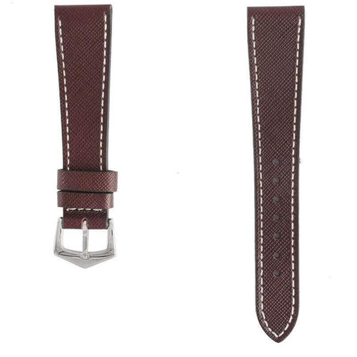 Burgundy Saffiano White Stitches Watch Band | Milano Straps