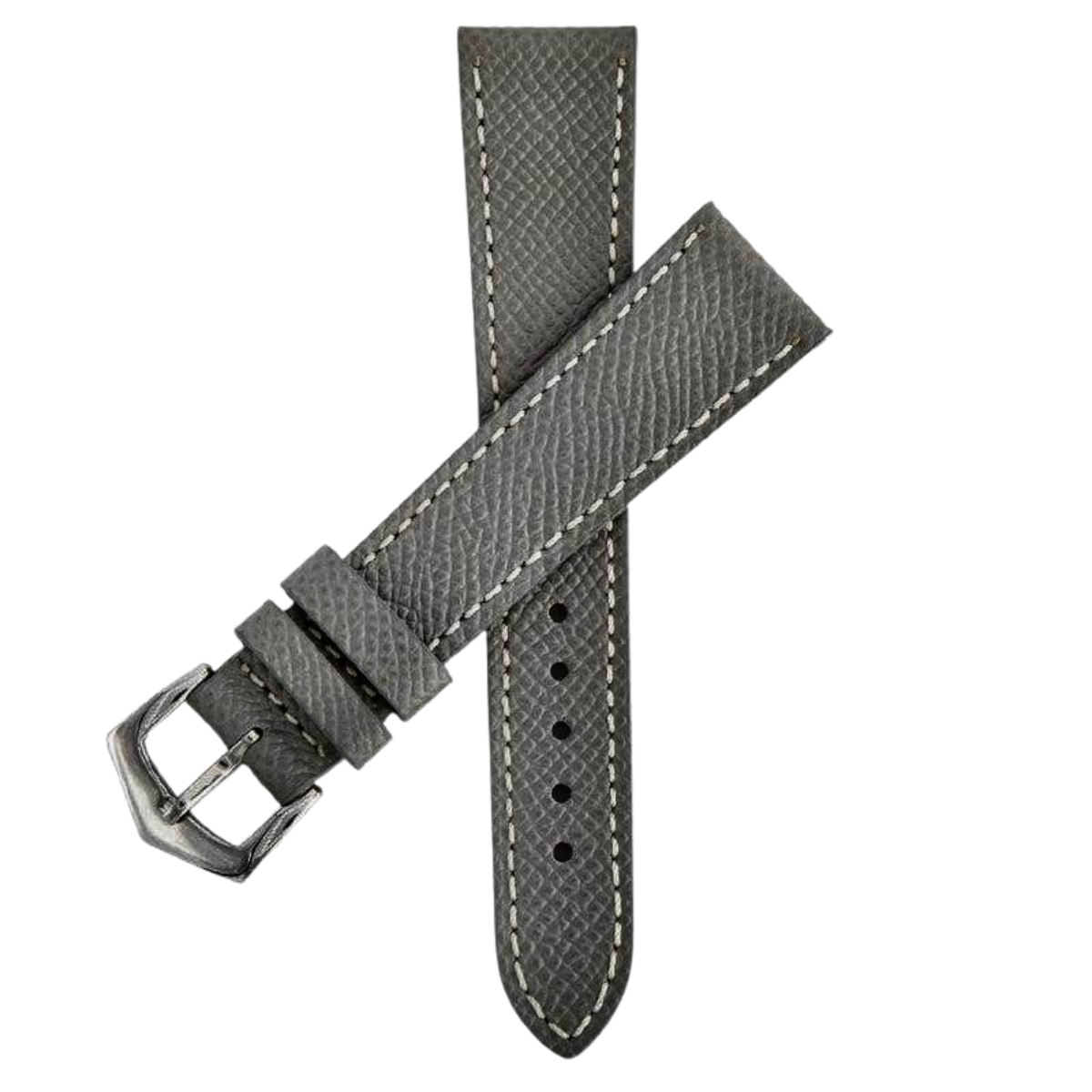 Charcoal Grey Hammered Calfskin Ecru Stitches Watch strap