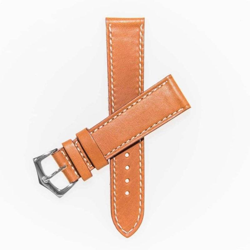 Cognac Barenia Leather Flat Watch Strap - Leather strap- Milano Straps