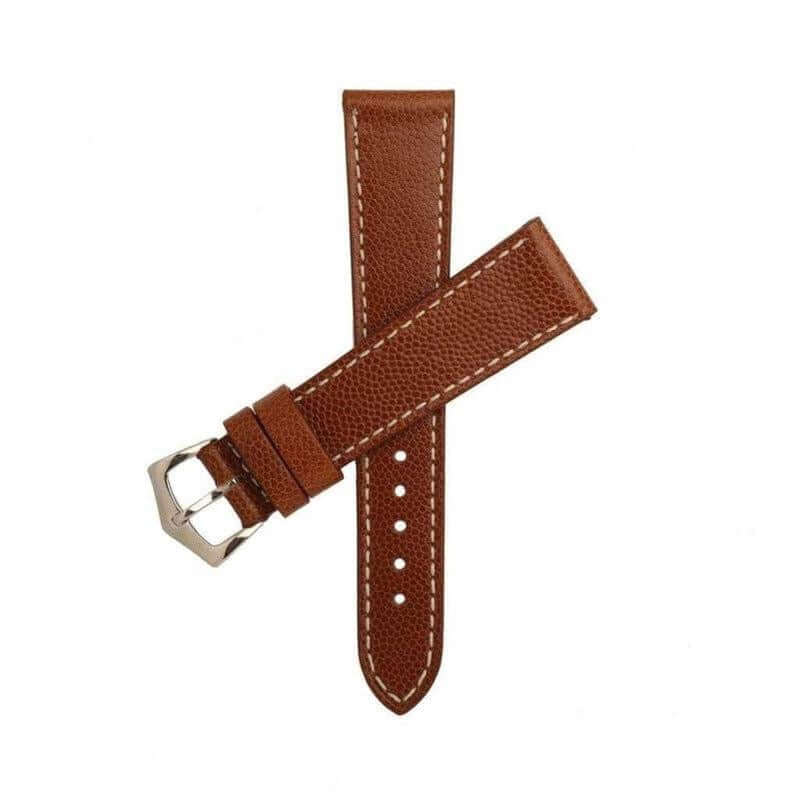 Cognac Hammered Calfskin Ecru Stitches Watch strap - Leather strap- Milano Straps