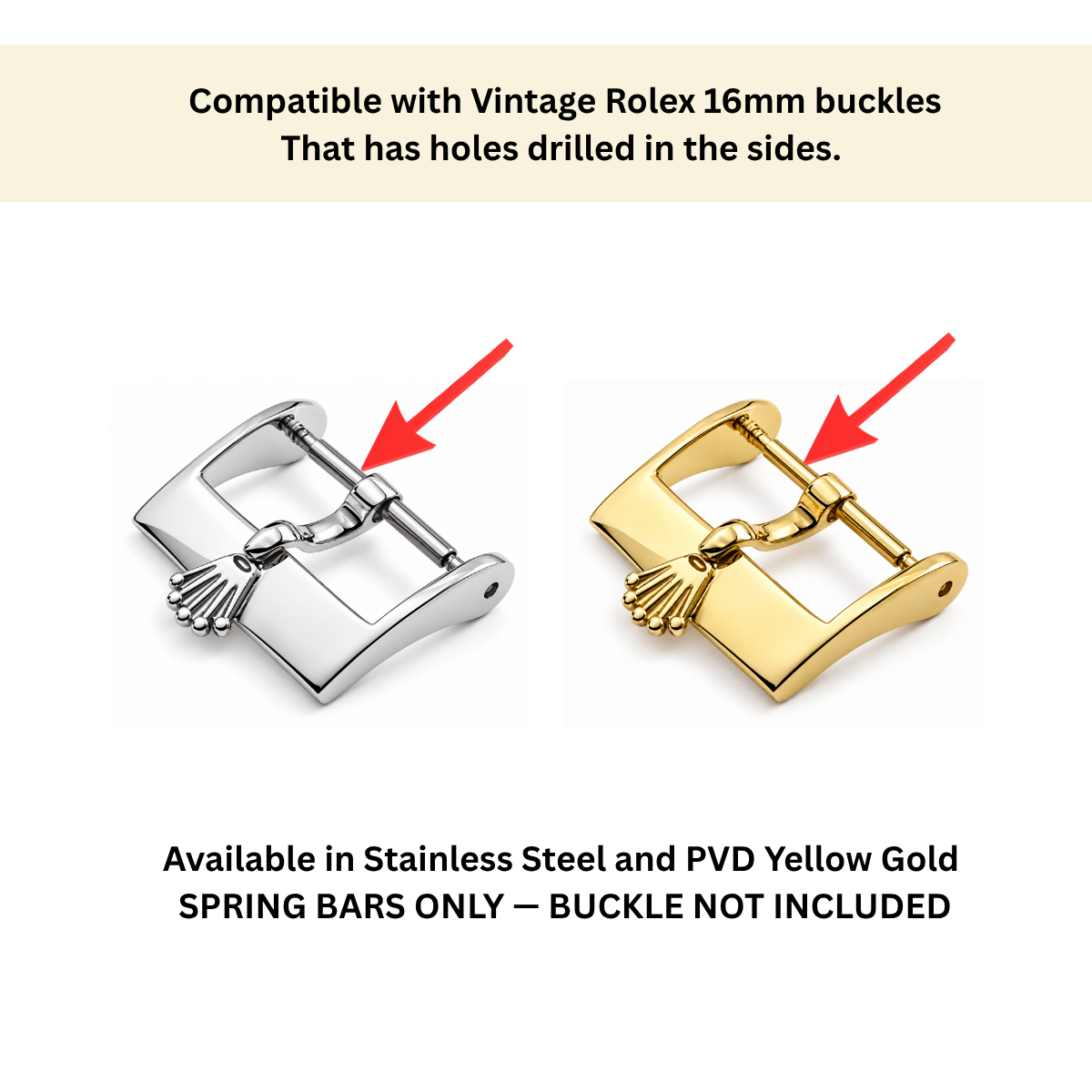 Vintage Rolex Buckle Spring Bars Pins 16mm Stainless Steel and Gold  - One Pair