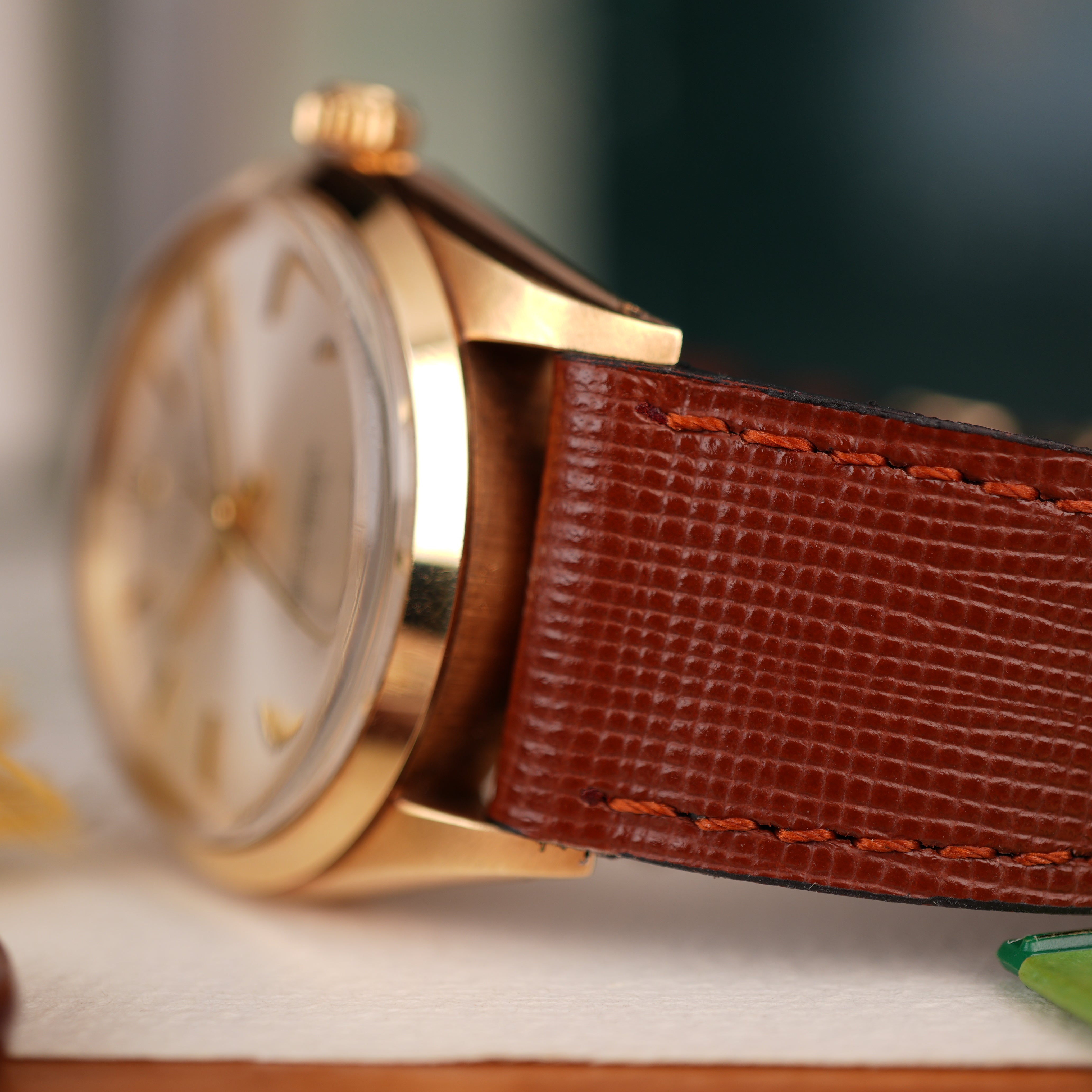 Brown Saffiano  Leather Tone Stitching  Watch Strap