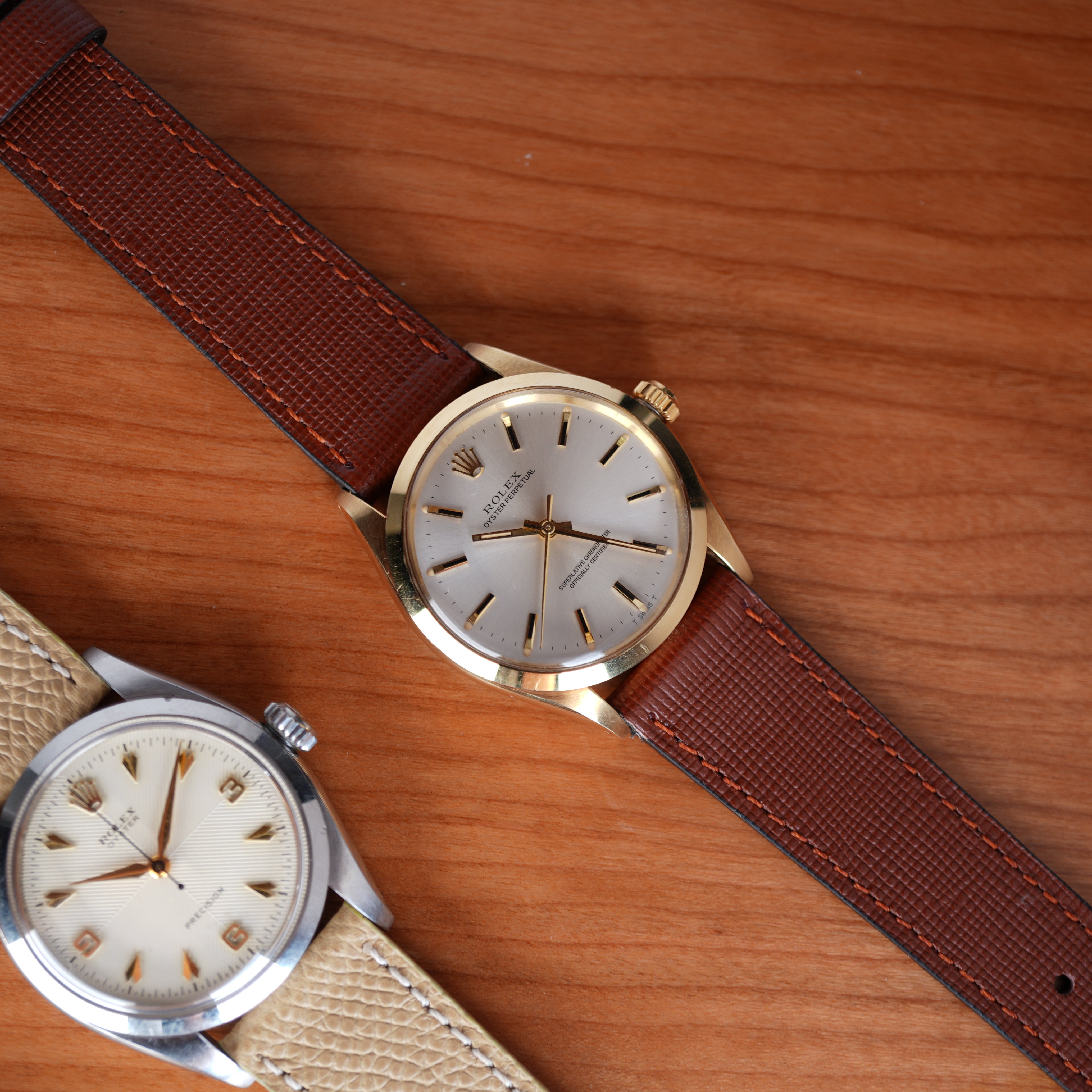 Brown Saffiano  Leather Tone Stitching  Watch Strap