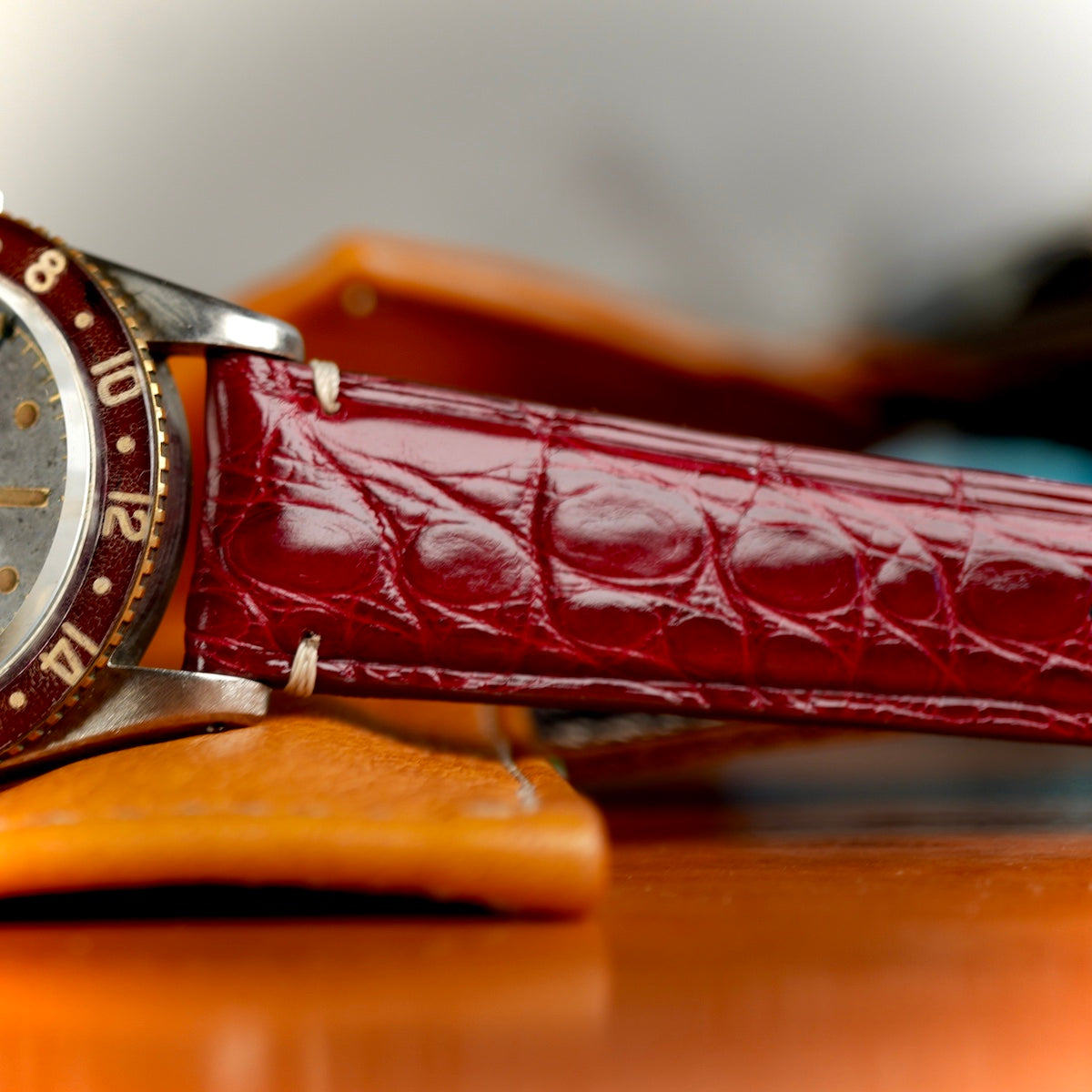 Millenium Burgundy Alligator Minimal Stitches Watch Strap