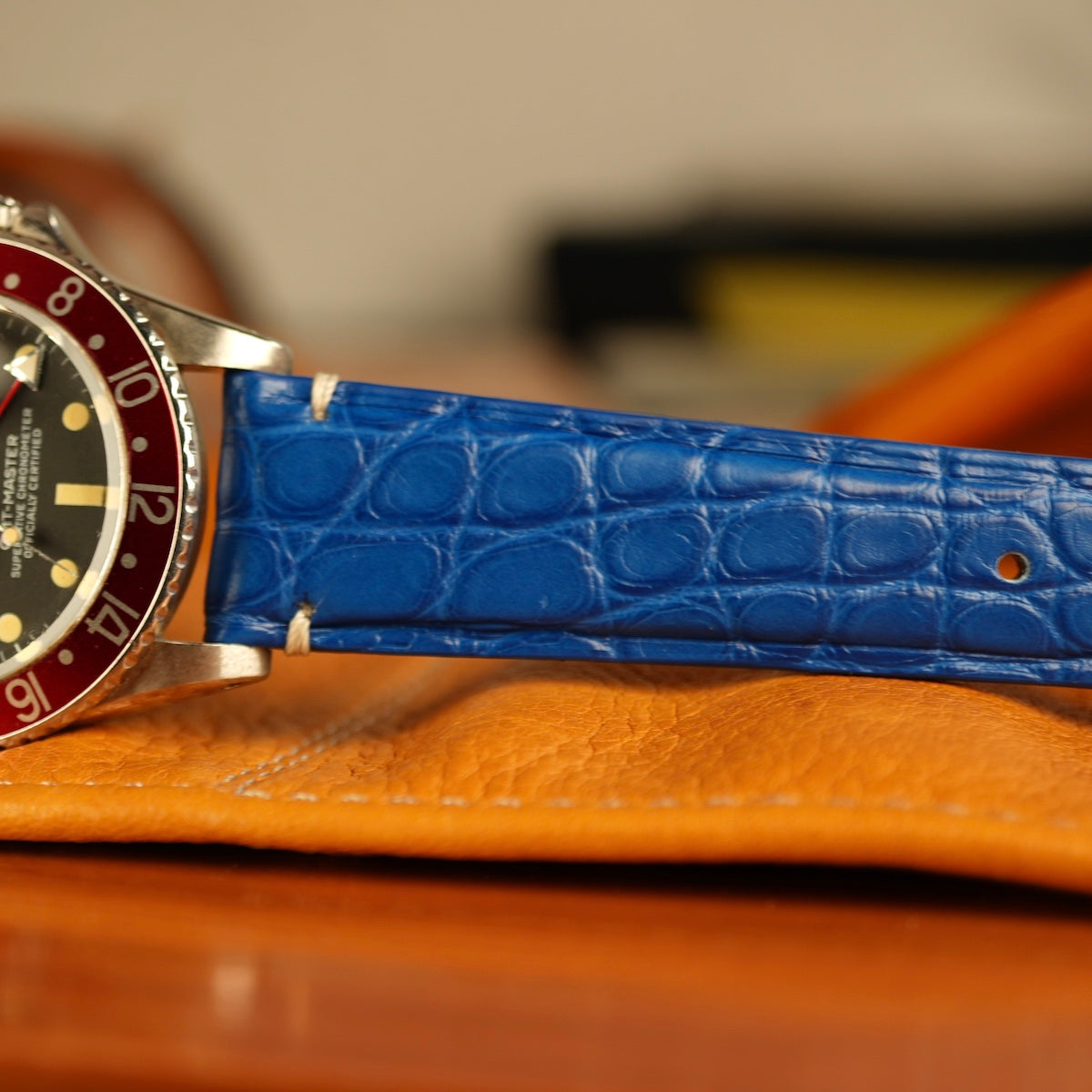 Matt Light Blue Alligator Minimal Stitches Watch Strap