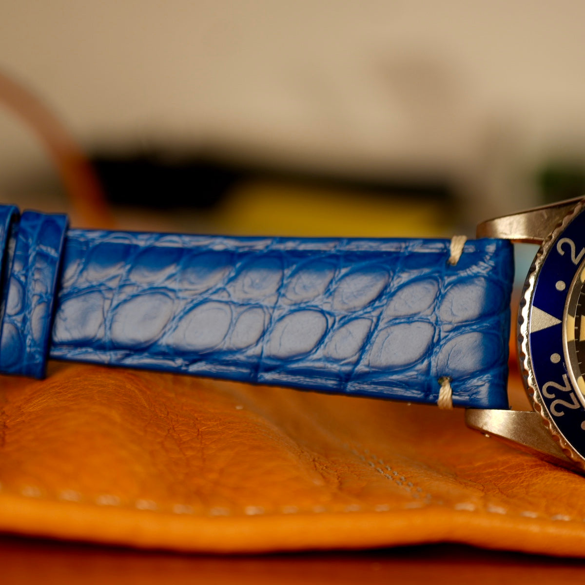 Matt Light Blue Alligator Minimal Stitches Watch Strap