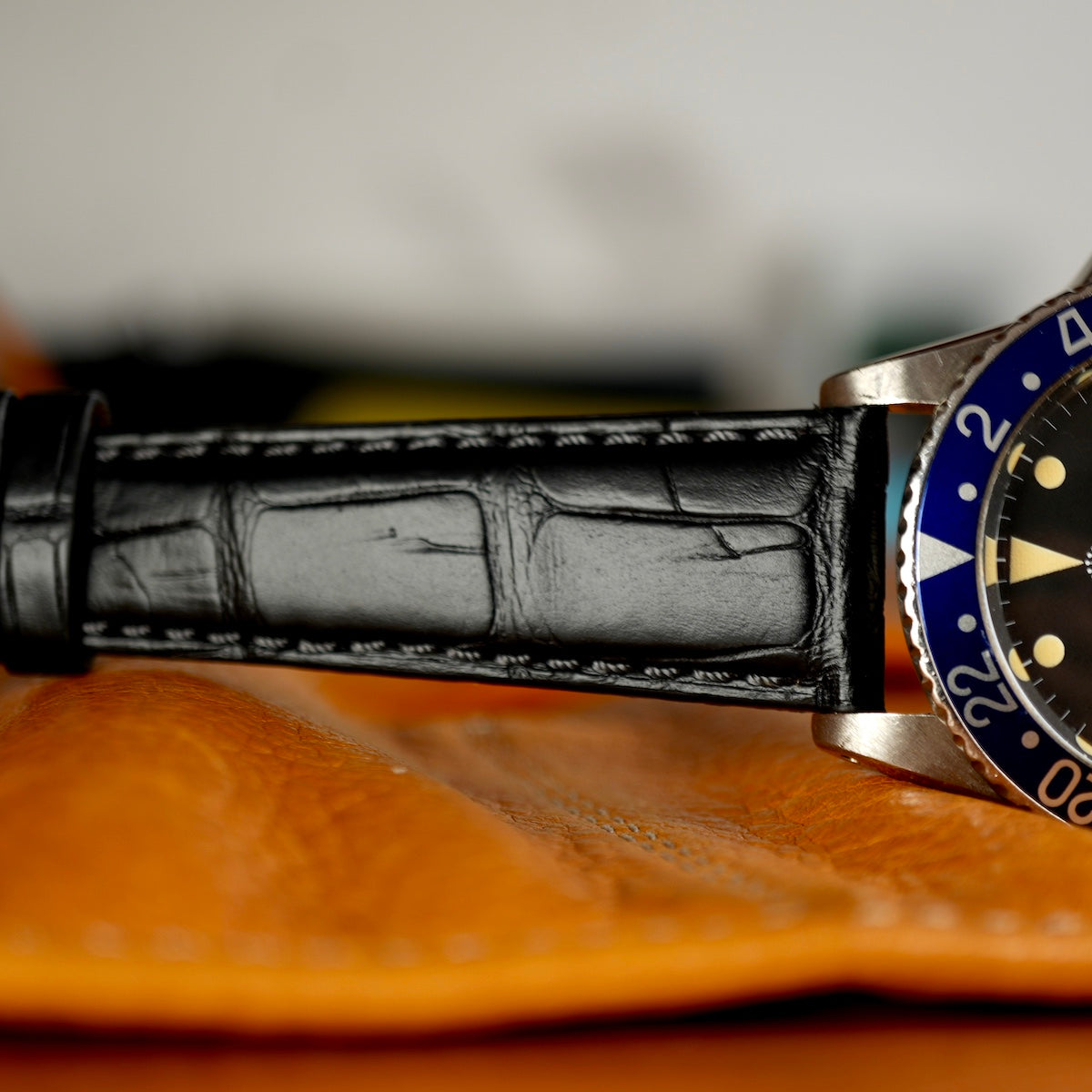 black leather strap on rolex