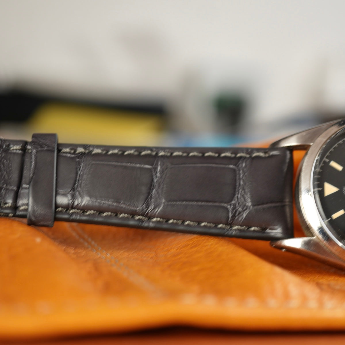 Matt Dark Grey Alligator Watch Strap