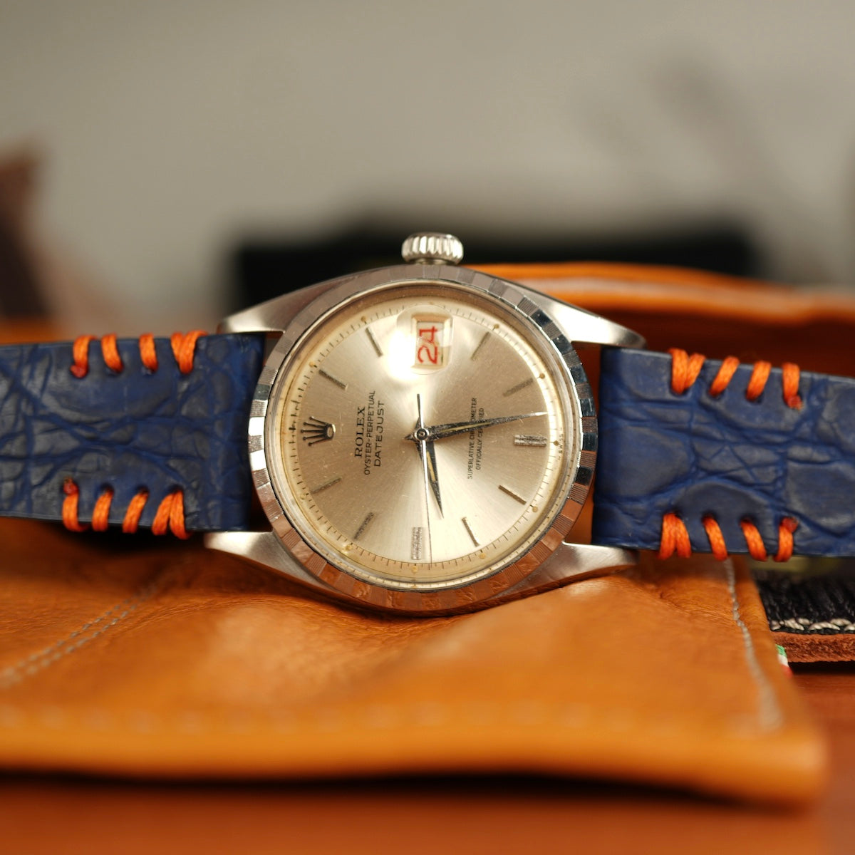 vintage rolex datejust 6605 on leather strap from Milano Straps the best italian watch leather straps 