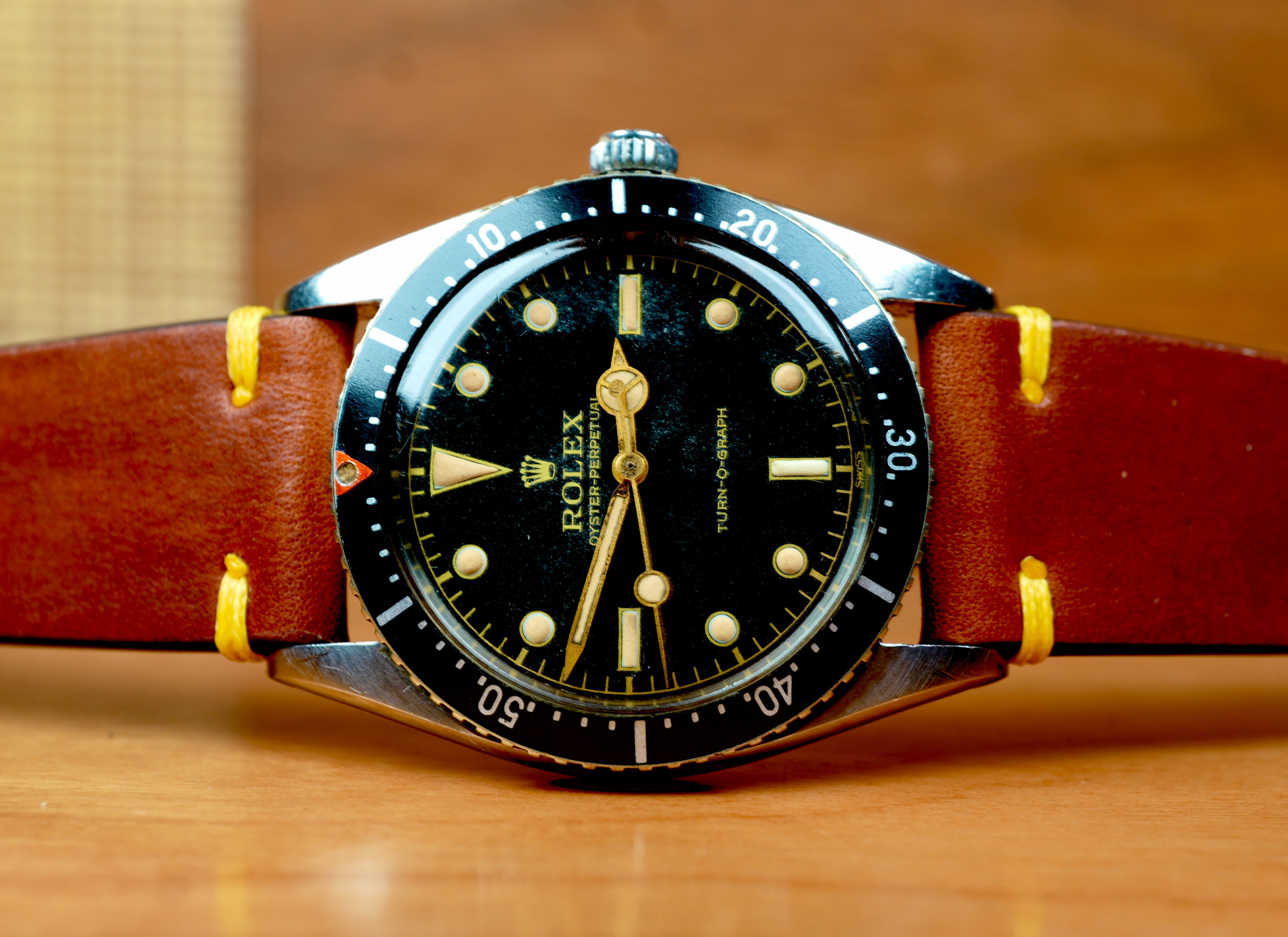 Cognac Brown Vintage Leather Watch Strap with Patina Stitching | Handmade in Italy