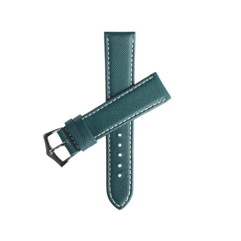 Green Saffiano Folded Edge White Stitches Watch Strap - Leather strap- Milano Straps