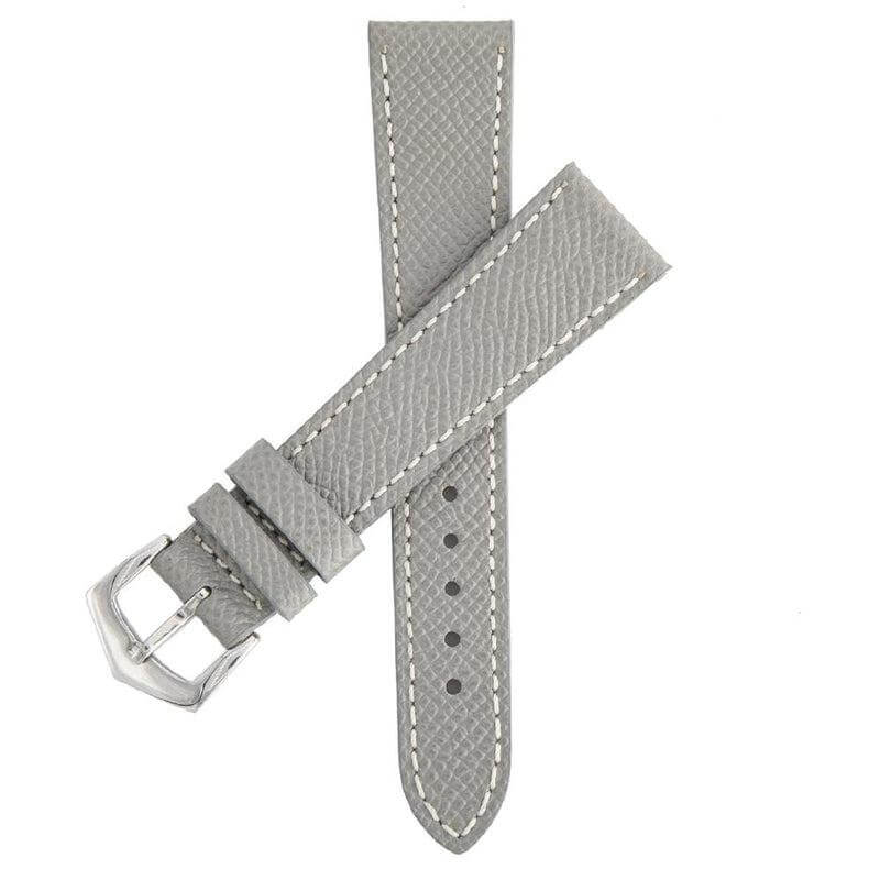 Grey Hammered Calfskin Ecru Stitches Watch strap - Leather strap- Milano Straps