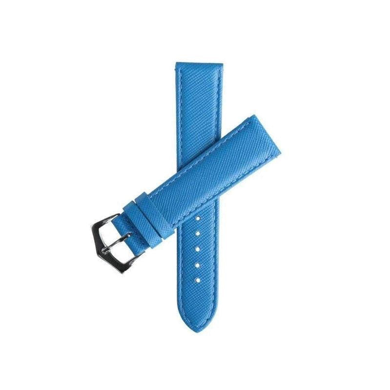 Light Blue Saffiano Folded Edge Blue Stitches Watch Strap - Leather strap- Milano Straps