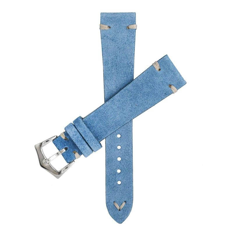 Light Blue Suede Vintage Leather Watch Strap - Suede strap- Milano Straps