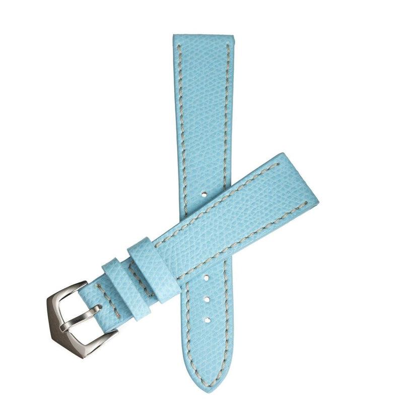 Light Blue Hammered Calfskin Ecru Stitches Watch strap - Leather strap- Milano Straps