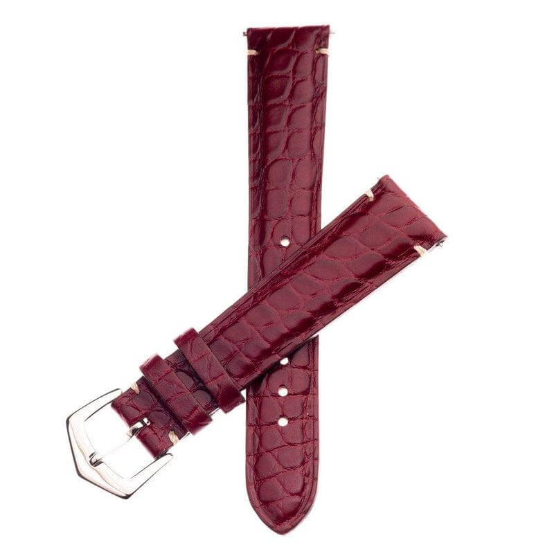 Matt Burgundy Alligator Minimal Stitches Watch Strap - Alligator Strap- Milano Straps