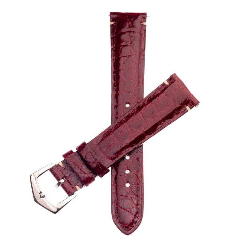 Millenium Burgundy Alligator Minimal Stitches Watch Strap - Alligator Strap- Milano Straps