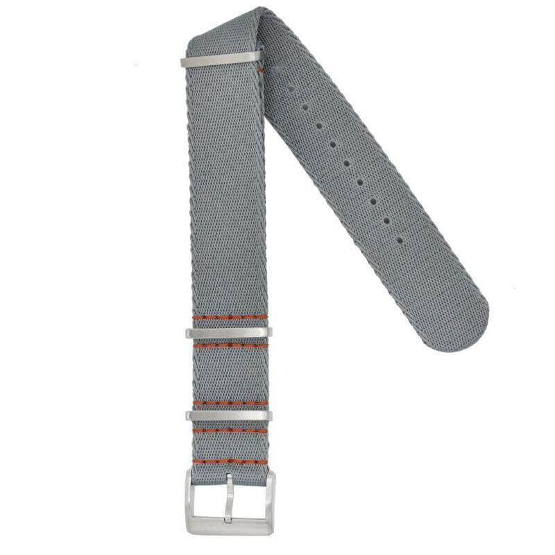 Eco-Friendly  Nylon Military Watch Strap -  Grey - Orange Stitches - Recycled Military Watch Straps- Milano Straps