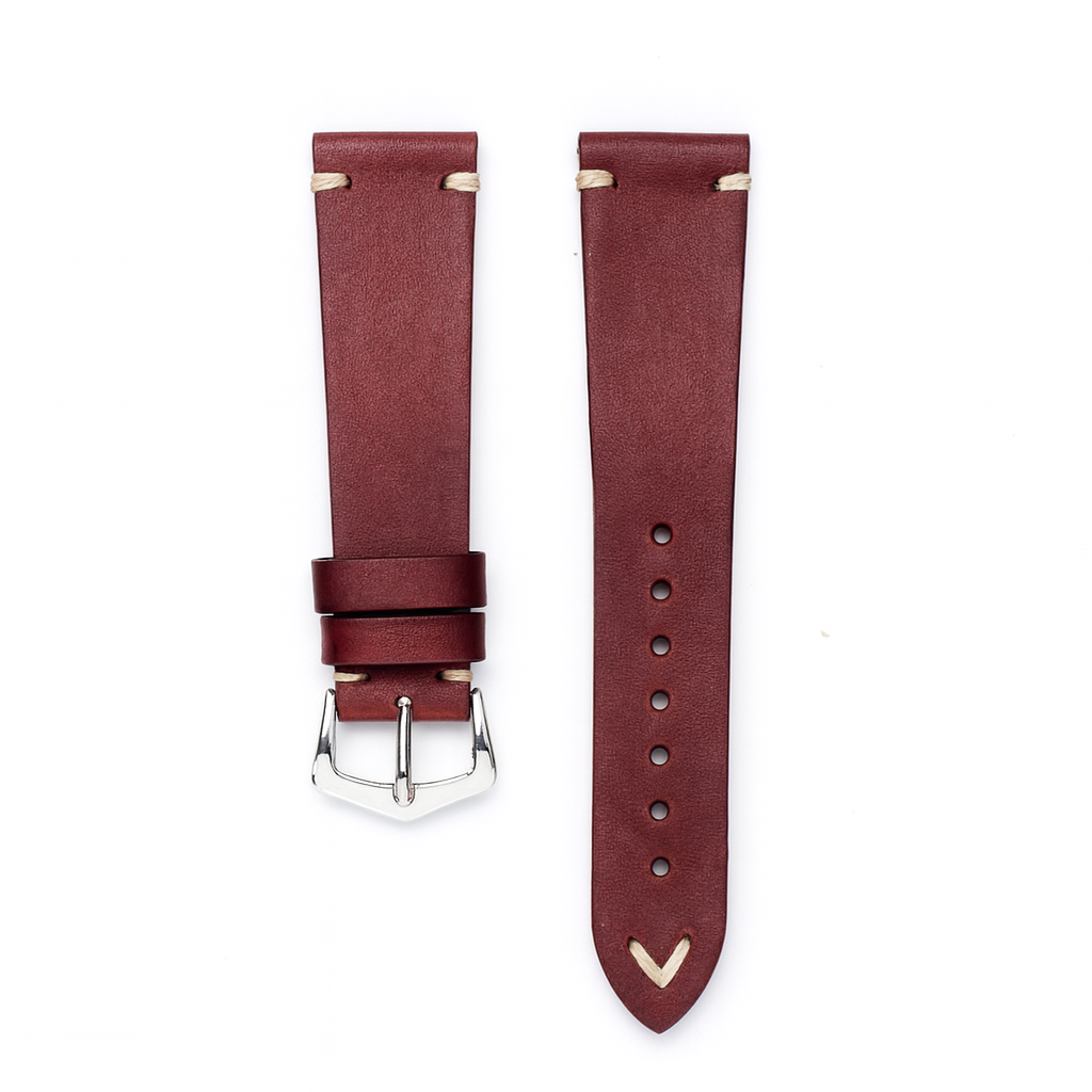 Oxblood Burgundy Leather Vintage Watch Strap - Burgundy