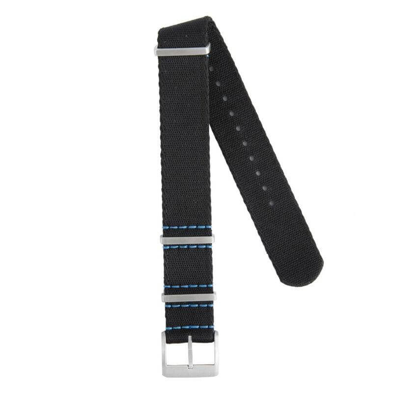 Eco-Friendly Nylon Military Watch Strap -  Black Blue Stitches - Recycled Military Watch Straps- Milano Straps