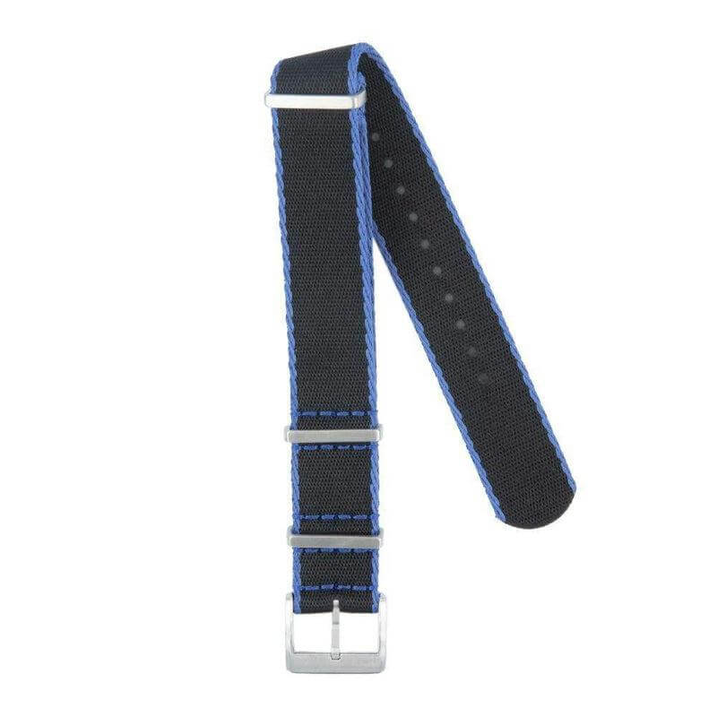 Eco-Friendly Nylon Military Watch Strap -  Black Light Blue Borders - Recycled Military Watch Straps- Milano Straps
