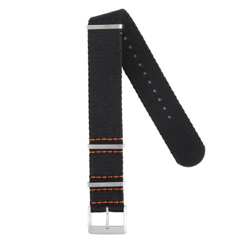 Eco-Friendly  Nylon Military  Watch Strap -  Black Orange Stitches - Recycled Military Watch Straps- Milano Straps