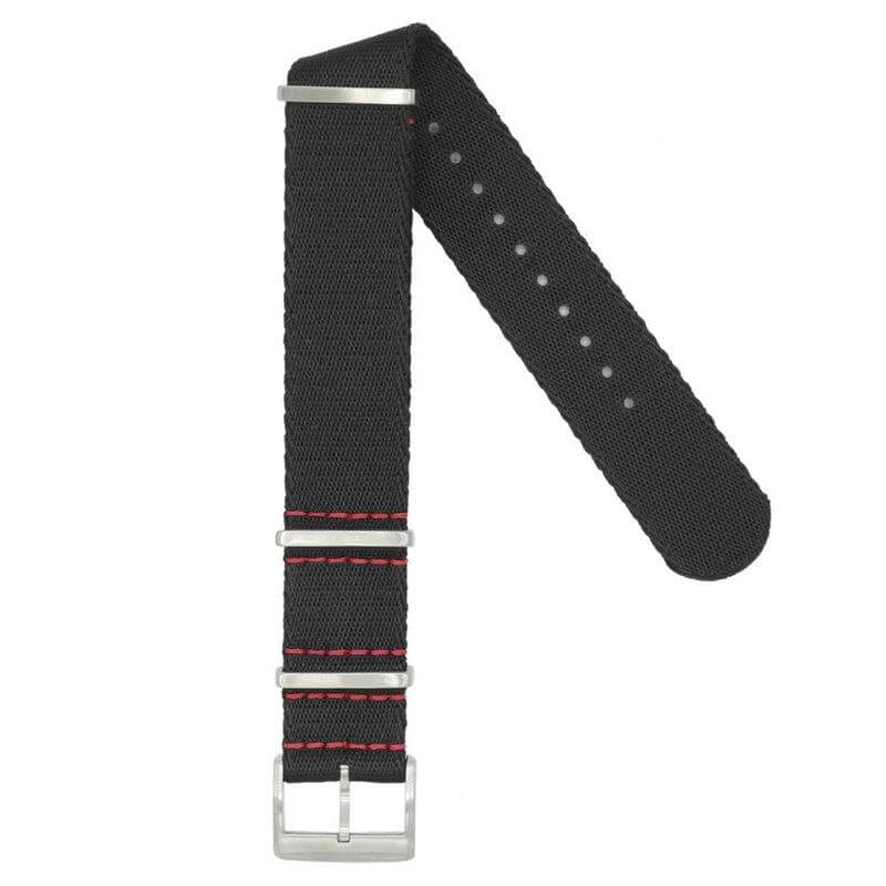 Eco-Friendly  Nylon Military  Watch Strap -  Black Red Stitches - Recycled Military Watch Straps- Milano Straps