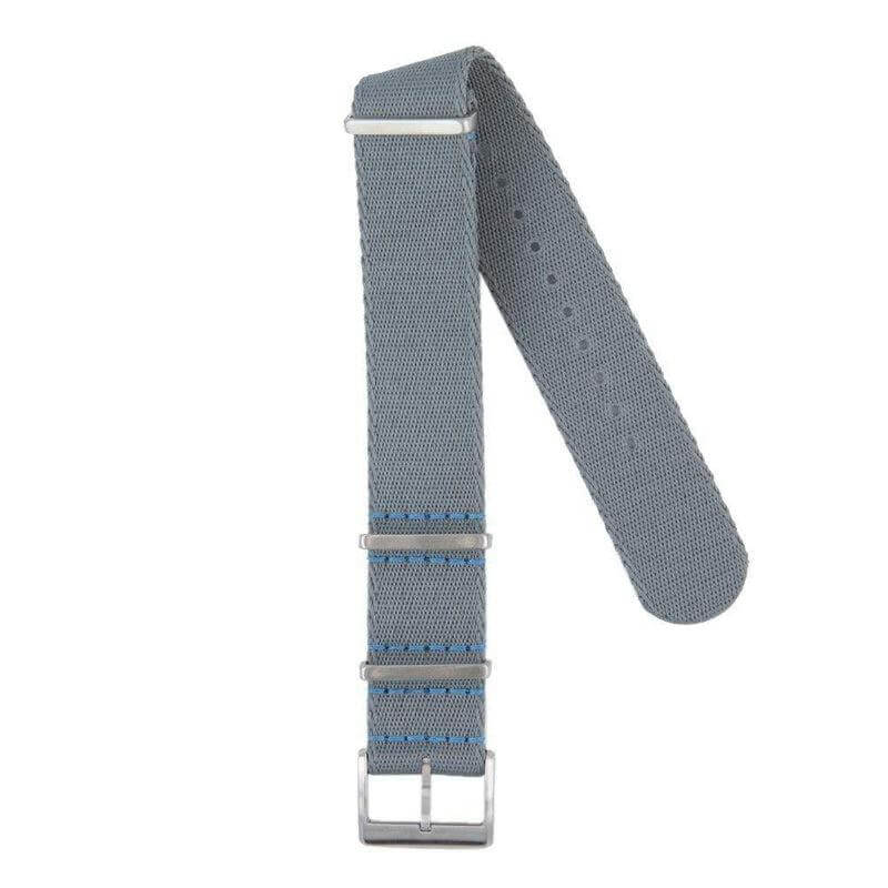 Eco-Friendly Nylon Military Watch Strap -  Grey Light Blue Stitches - Recycled NATO straps- Milano Straps