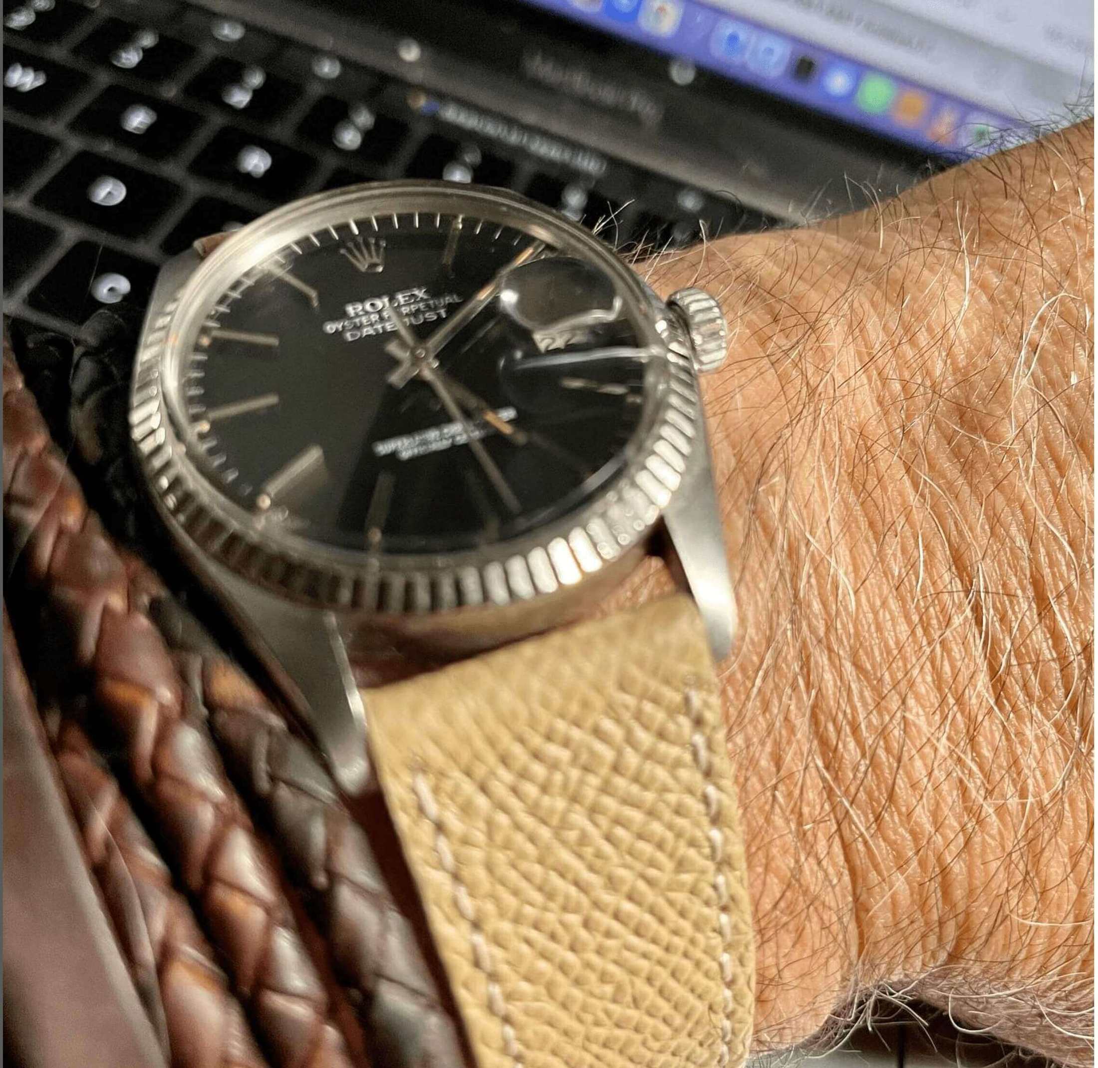 Sand Hammered Calfskin Ecru Stitches Watch strap - Leather strap- Milano Straps