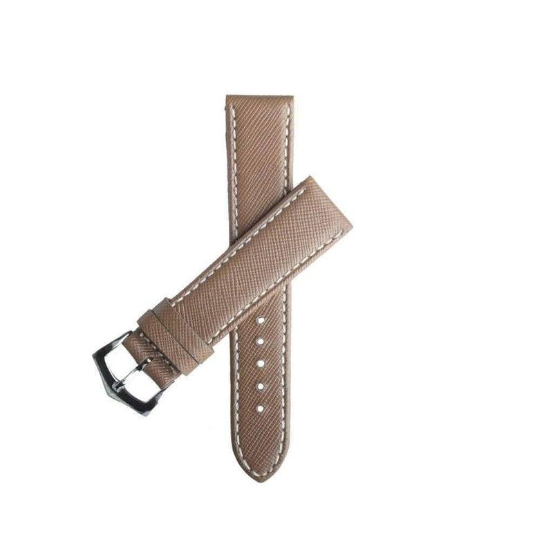 Taupe Saffiano Folded Edge Taupe Stitches Watch Strap - Leather strap- Milano Straps