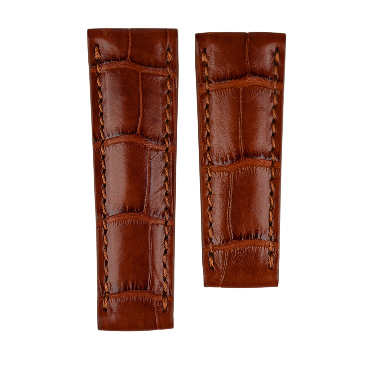 Italian Cognac Brown Alligator Leather Strap for Rolex Daytona | Brown Stitching