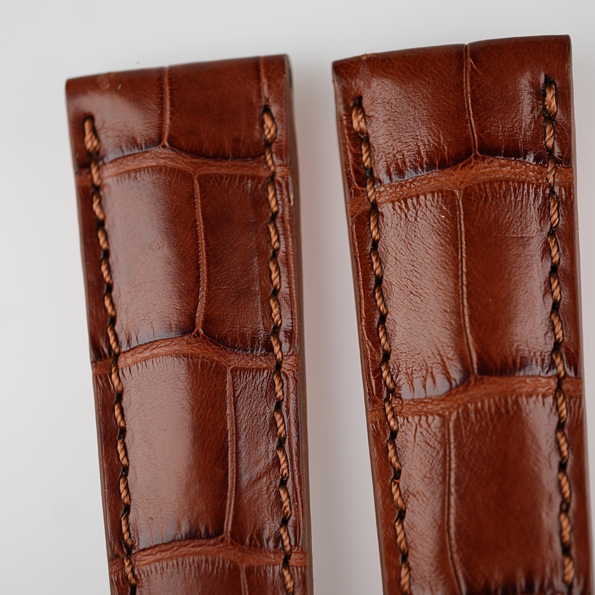 Italian Cognac Brown Alligator Leather Strap for Rolex Daytona | Brown Stitching