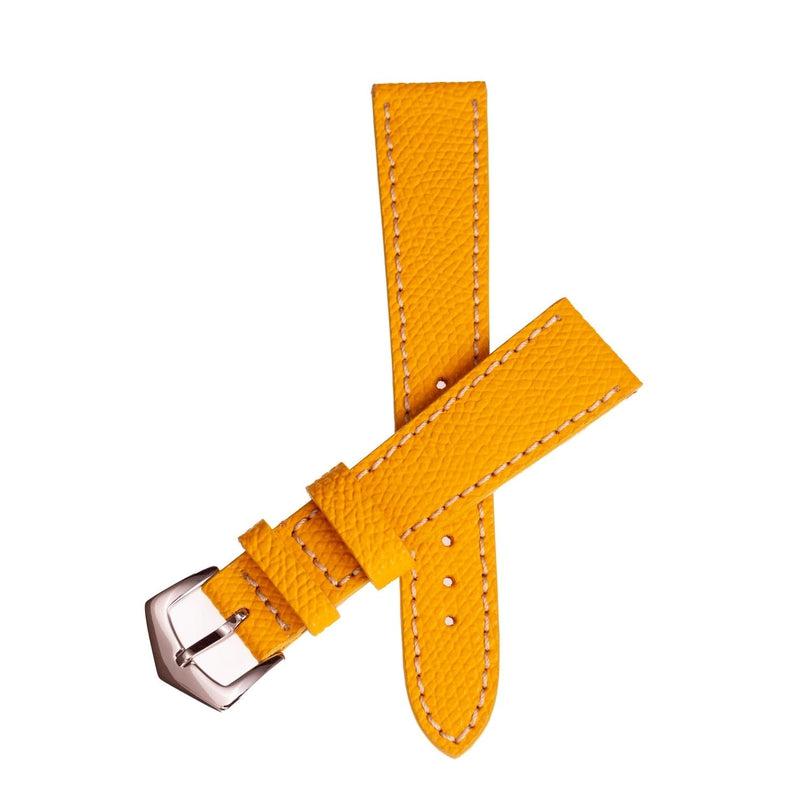 Yellow Hammered Calfskin Ecru Stitches Watch strap - Leather strap- Milano Straps