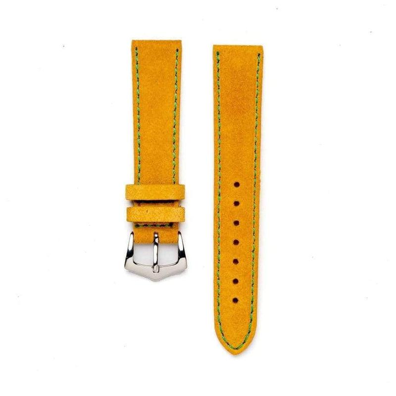 Yellow Suede watch strap green stitches - Suede strap- Milano Straps