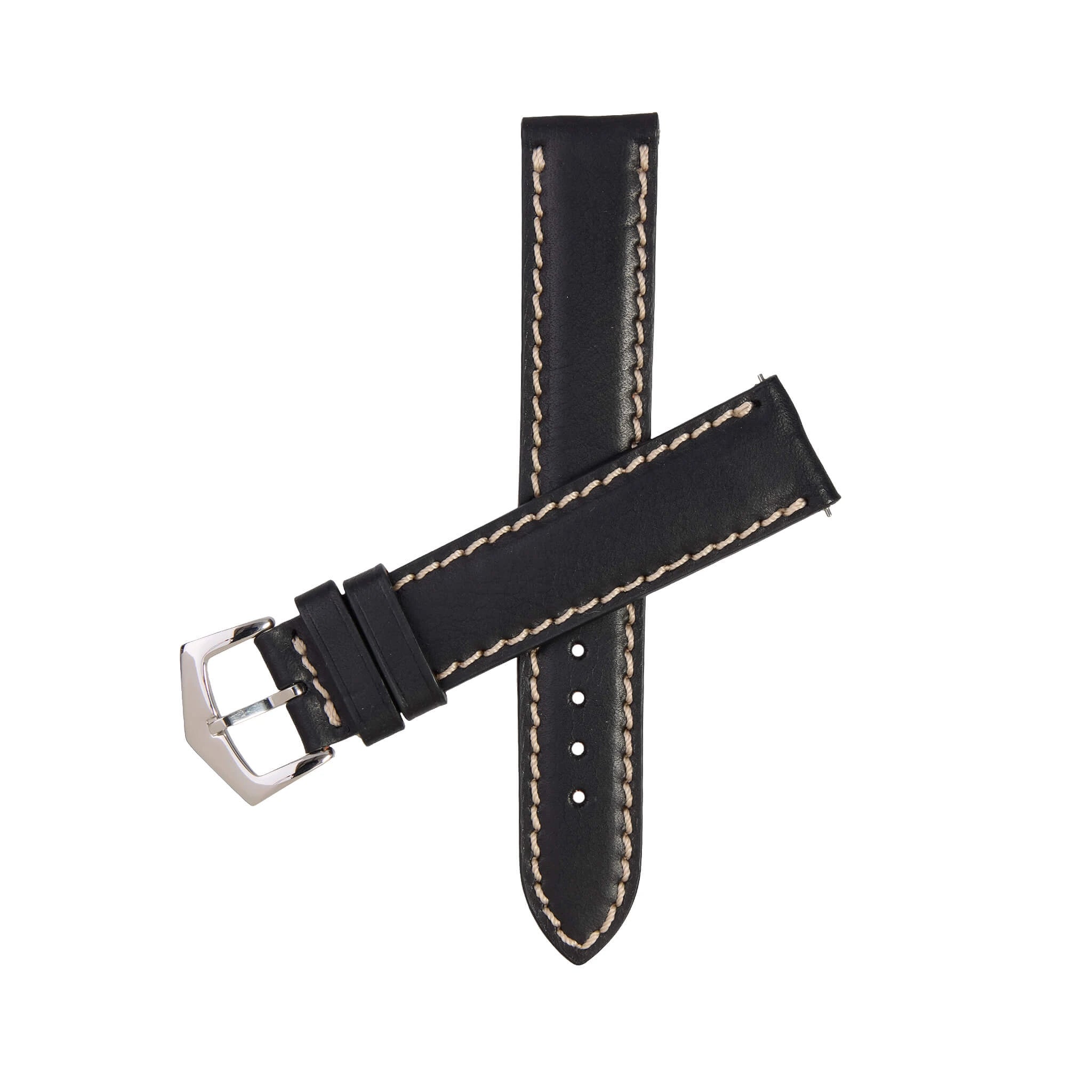 Black Premium Tuscan Vintage Watch Band with contrast stitching, handmade Italian leather strap for classic and Apple watches. Elegant and durable style.