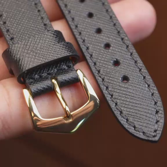 italian black leather watch strap