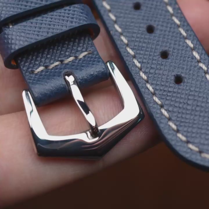 Blue leather watch strap