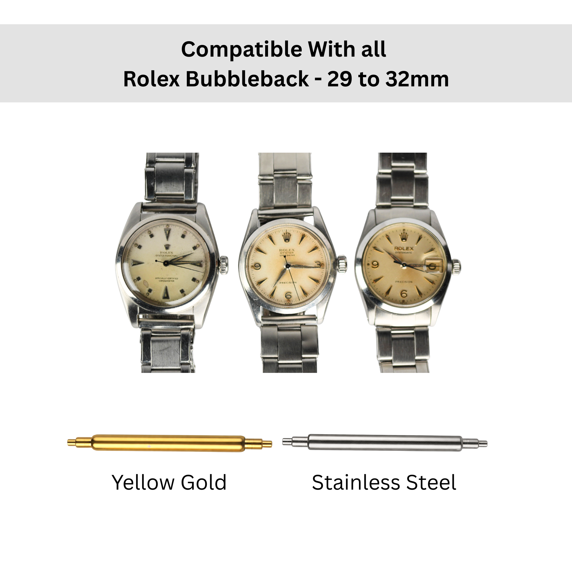 Rolex Bubbleback Spring Bars Premium Swiss Standard  - One Pair