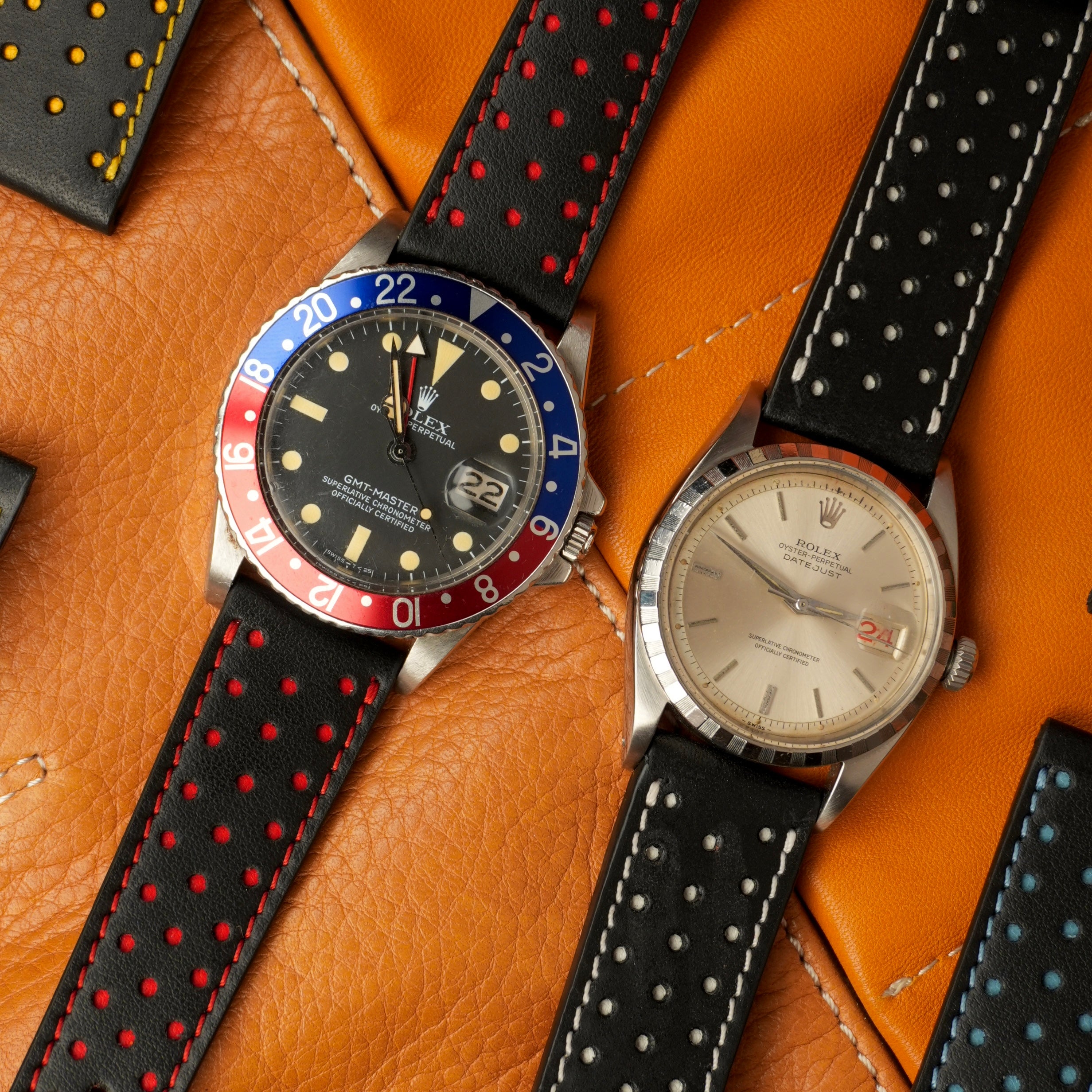 Black & Red "Driver" Leather Watch Strap