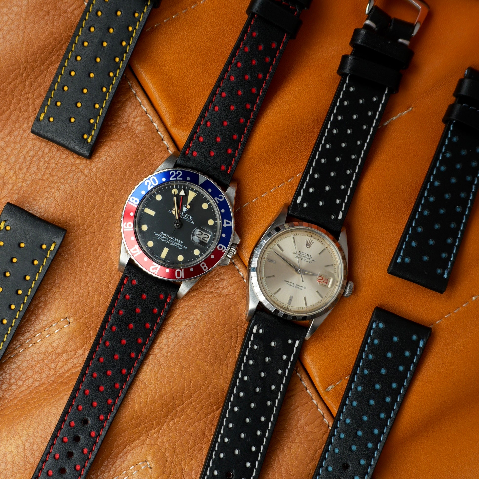 Black & Yellow "Driver" Leather Watch Strap
