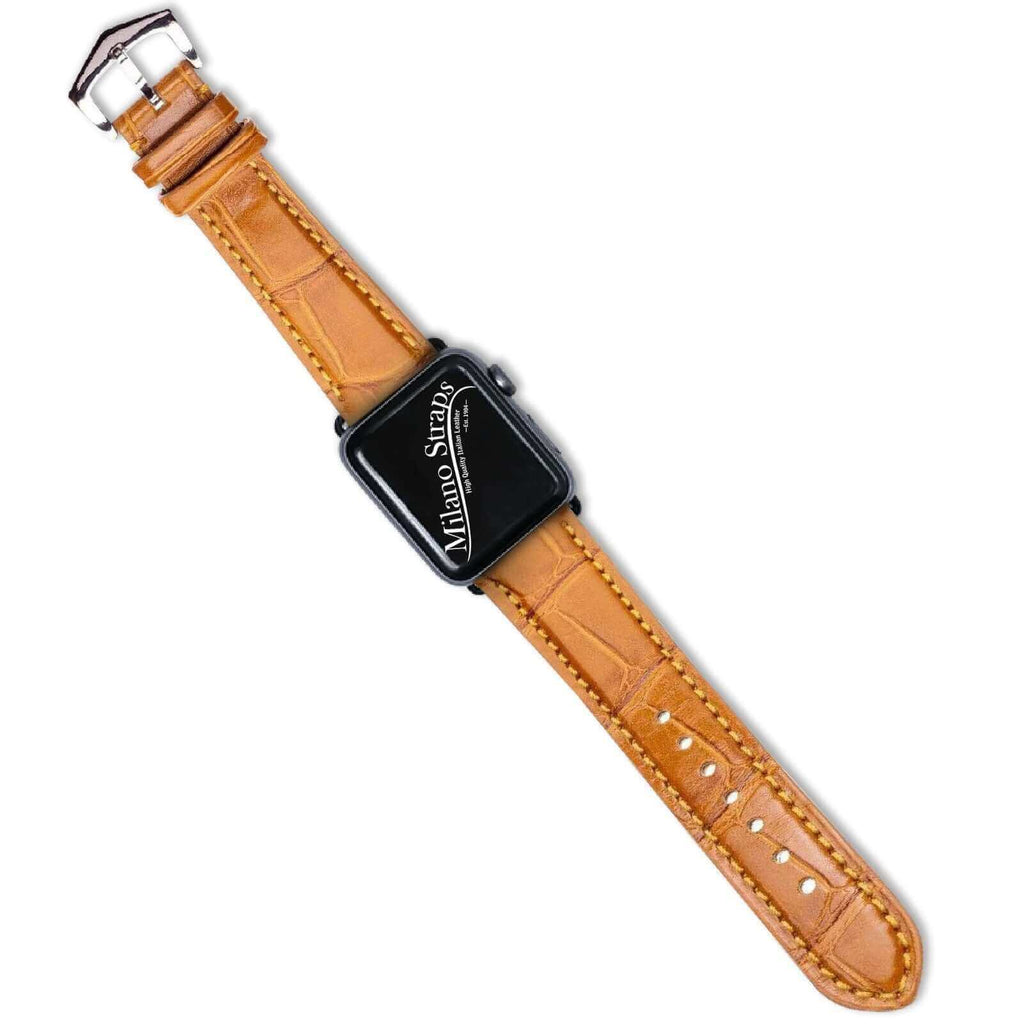 Apple Watch Leather Band ™  Alligator Millennium Cognac  Watch Strap - Apple Watch Alligator Bands- Milano Straps