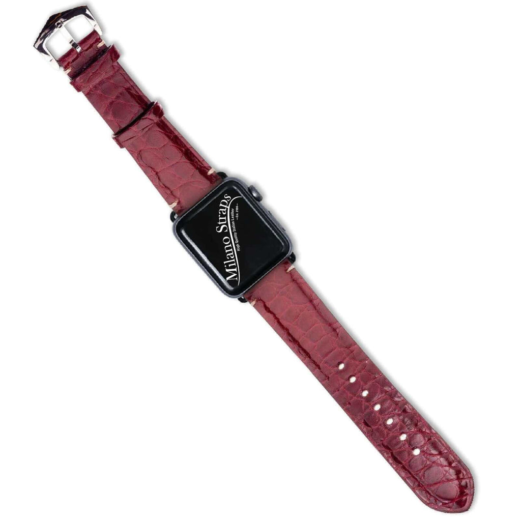 Apple Watch Leather Band ™ Burgundy Millennium  Alligator Minimal Stitches Watch Band - Apple Watch Alligator Bands- Milano Straps