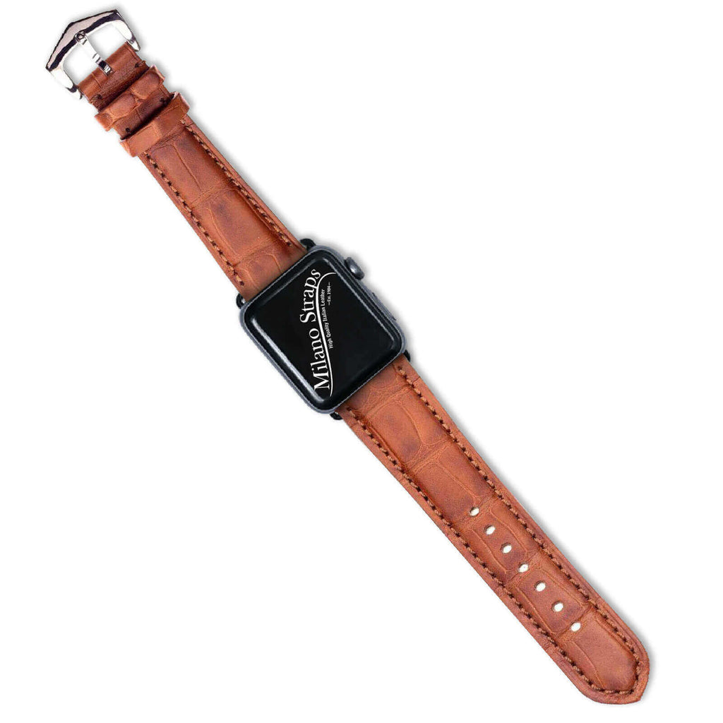 Apple Watch Leather Band ™ Cognac Matt Alligator Watch Band - Apple Watch Alligator Bands- Milano Straps