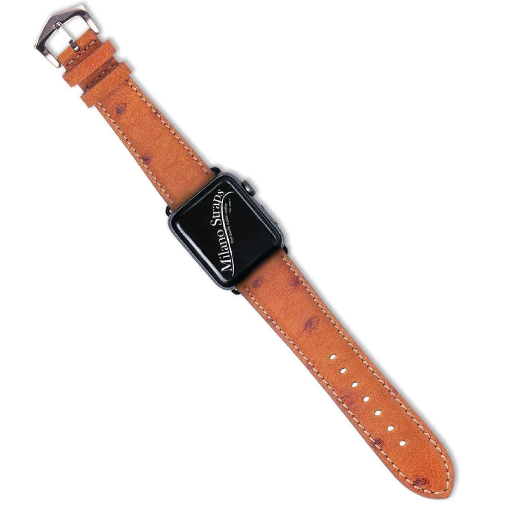 Apple Watch Leather Band ™ Cognac Ostrich Leather Straps - Apple Watch Ostrich Bands- Milano Straps