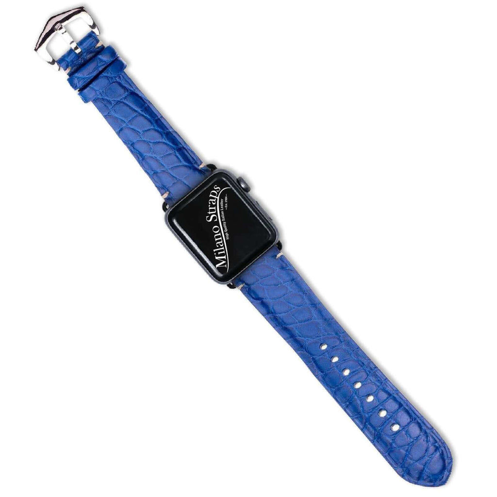 Apple Watch Leather Band ™ Light Blue Matt Alligator Minimal Stitches Watch Band - Apple Watch Alligator Bands- Milano Straps